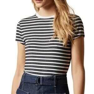 Ted Baker Breton Navy Blue Gold Striped Soft Casual Easy Tee Shirt size 4/US L